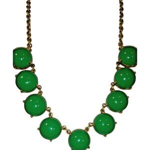 J. CREW Signed Vintage Green Lucite Cabochon Necklace Gold Tone Collar Prong Set